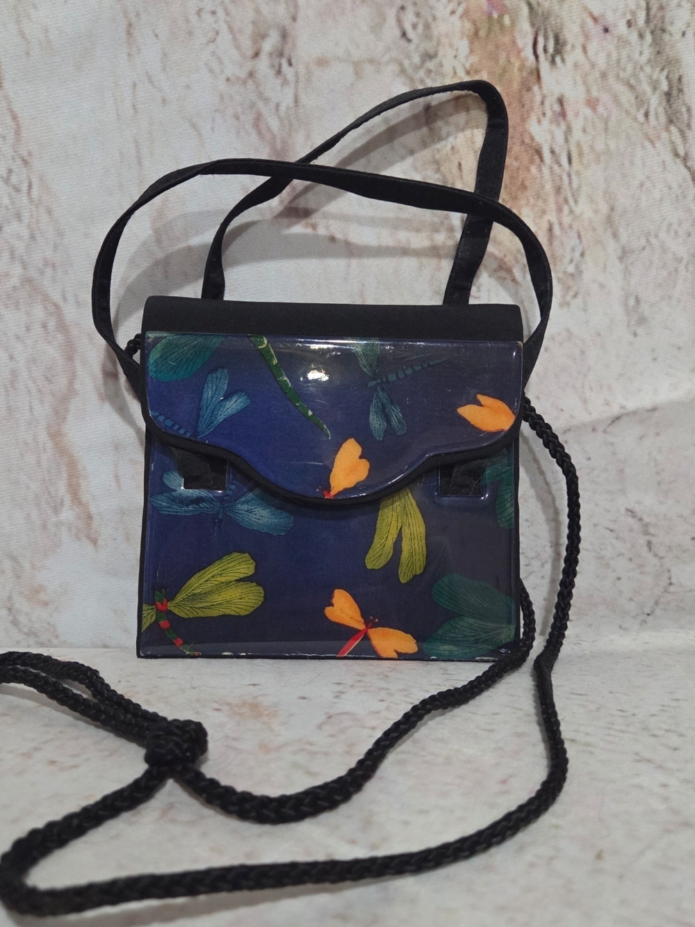 Navy Dragonfly Print Crossbody Purse